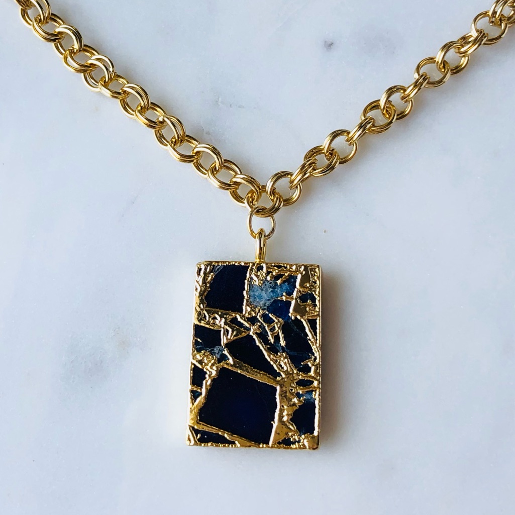 18k Yellow Gold Large Blue Sapphire Chunky Statement Necklace